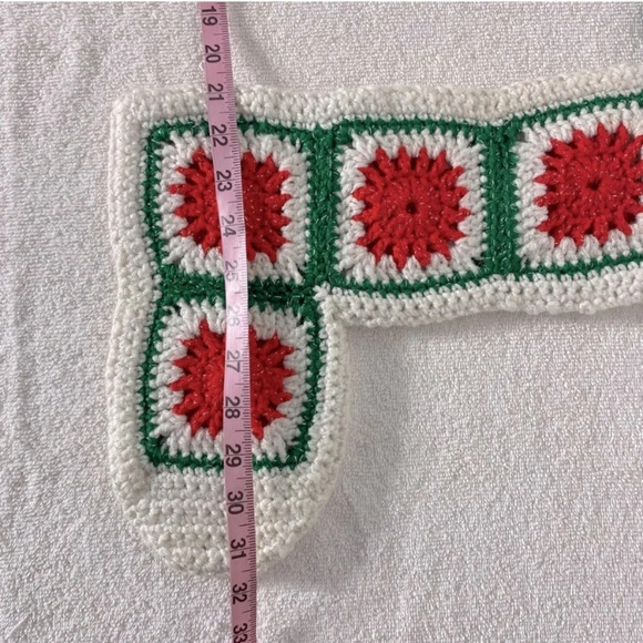 Vintage Handmade Crochet Red  White Green Granny Square Christmas Stocking - Picture 11 of 11